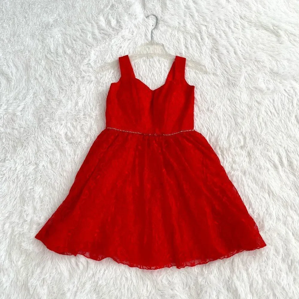 Girls Minuet Mini A Line Knee Length Dress in Red Size Small